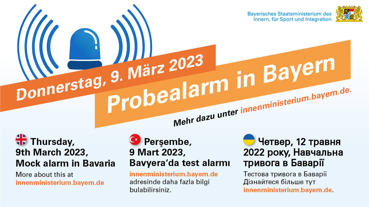 Probealarm in Bayern am 09.03.2023 - Infografik