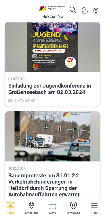 In der Bürger-App der VG Heßdorf finden Sie aktuelle Beiträge aus Verwaltung und Gemeinden, viele Termine von interessanten Veranstaltungen und auch das Mitteilungsblatt. 