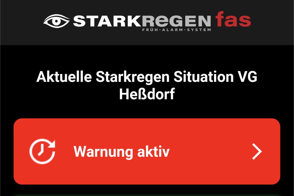 FAS (Starkregen-Frühalarm-System) der VG Heßdorf - Warnung aktiv